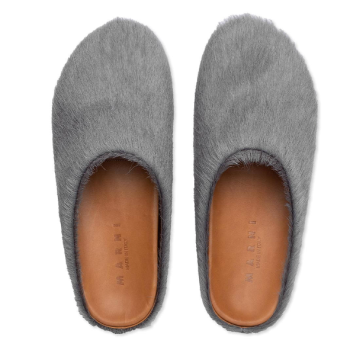 MARNI FUSSBET SABOT CALF-HAIR SLIPPERS